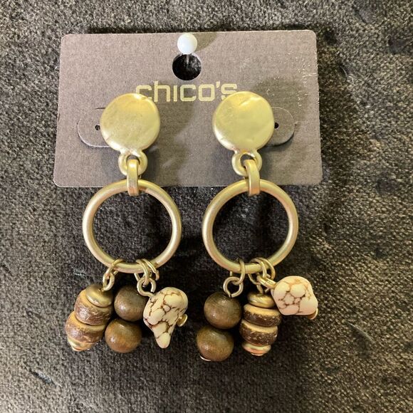 Chico's Jewelry - 0041-Chico's Gold and Brown Dangle Earrings